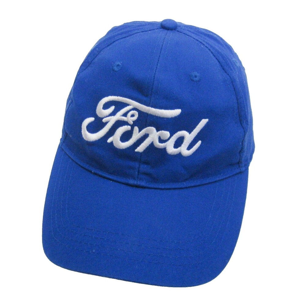 Ford Motor Co. Mens Blue Baseball Cap Hat Adjustable 100% Cotton Script Logo
